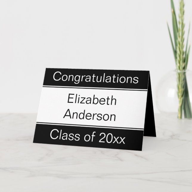 Carte Félicitations Grad Name Black & White Graduation (Devant)