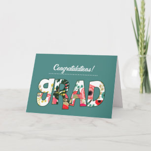 Carte Félicitations Grad. Texte floral personnalisé