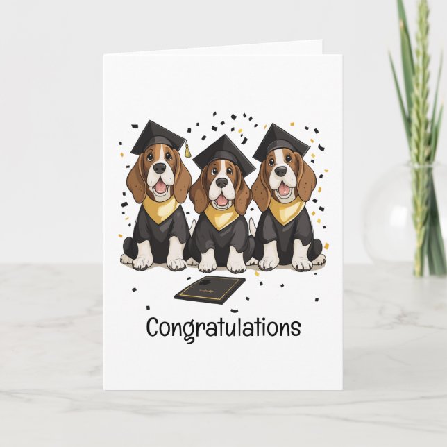 Carte Félicitations Graduation Basset Hound Chiens (Devant)