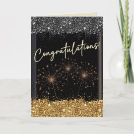 Carte Félicitations Graduation Black & Gold Sparkle