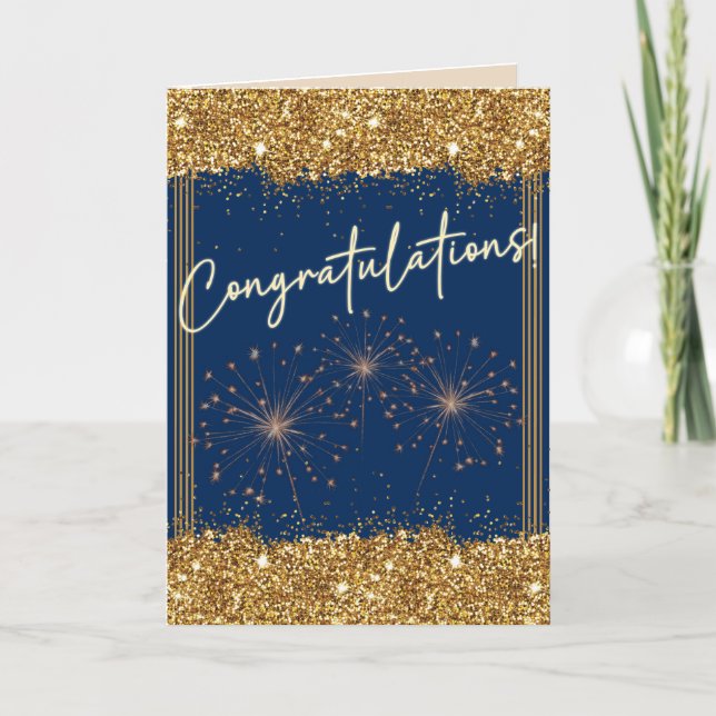 Carte Félicitations Graduation Blue Gold Sparkle (Devant)