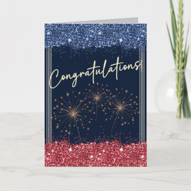 Carte Félicitations Graduation Blue & Red Sparkle (Devant)