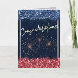 Carte Félicitations Graduation Blue & Red Sparkle