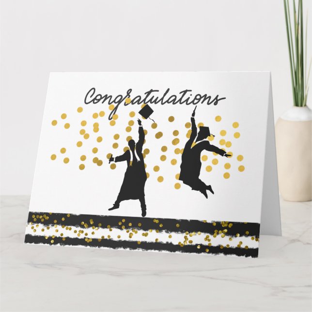 Carte Félicitations Graduation Confetti or noir (Devant)