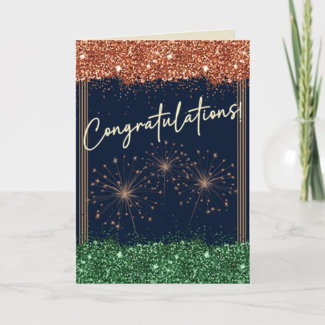 Carte Félicitations Graduation Green & Orange Sparkle (Devant)