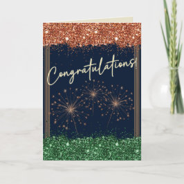 Carte Félicitations Graduation Green & Orange Sparkle