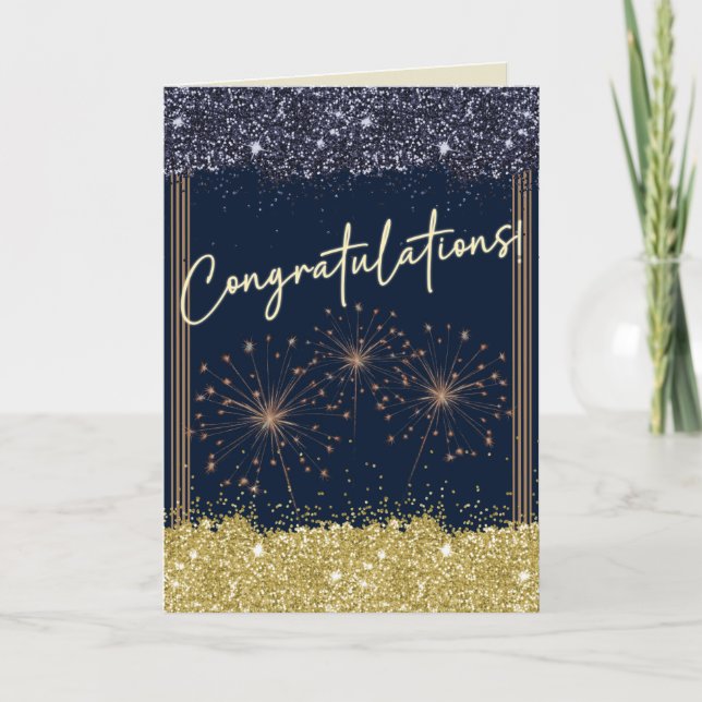 Carte Félicitations Graduation Marine & Yellow Sparkle (Devant)