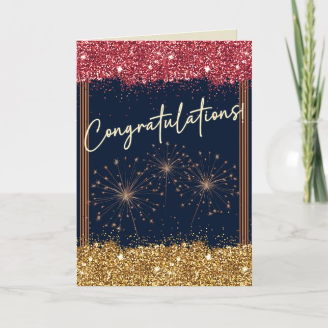 Carte Félicitations Graduation Red & Gold Sparkle (Devant)