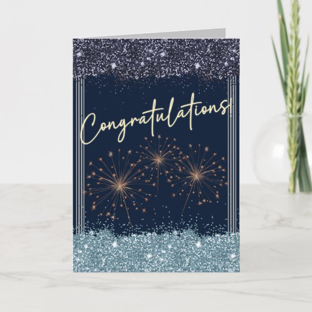 Carte Félicitations Graduation Sky Blue & Navy Sparkle (Devant)