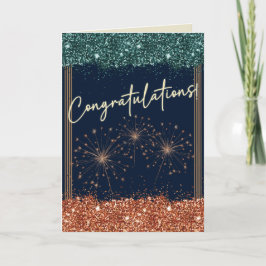 Carte Félicitations Graduation Turquoise & Orange Sparkl
