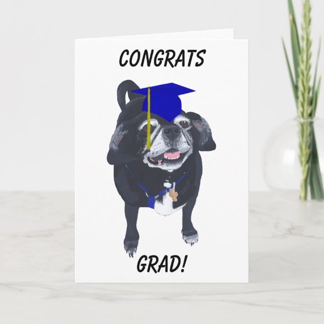 Carte Félicitations Grand Carlin Chien Bleu Casquette et (Devant)