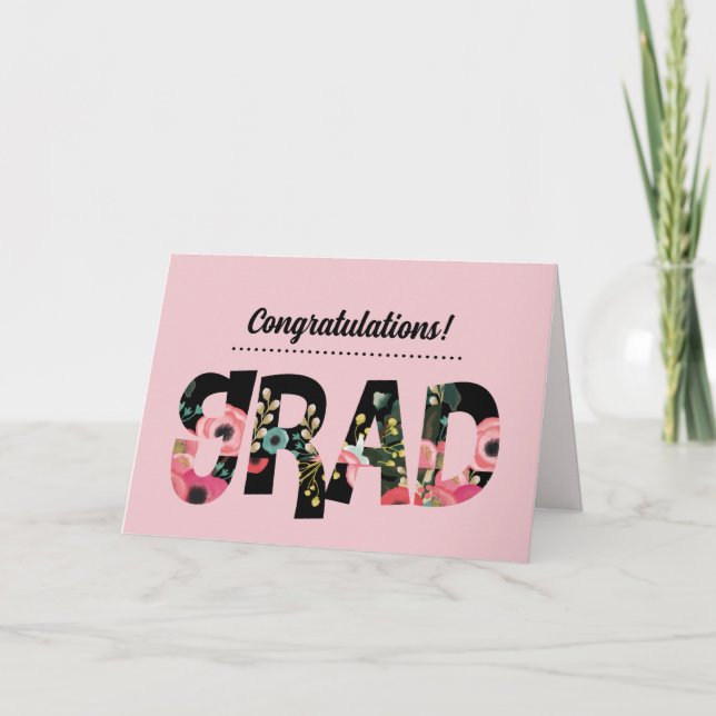 Carte Félicitations Grand Motif Floral Texte (Devant)