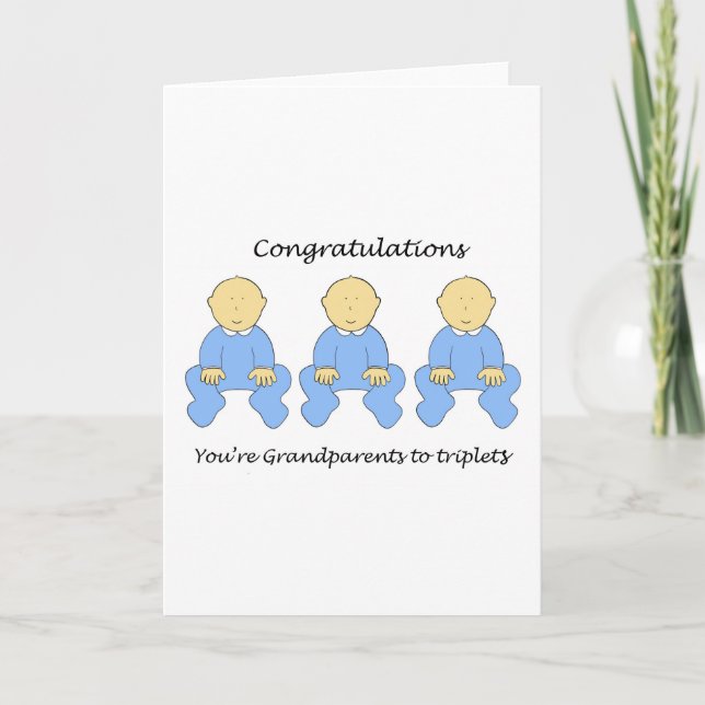 Carte Félicitations, grands-parents à Triplet Boys. (Devant)