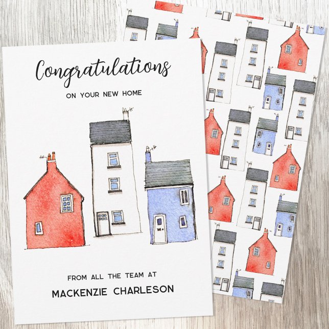Carte Félicitations Immobilier Watercolor Home (Congratulations on your new home custom real estate letting agent housewarming card)
