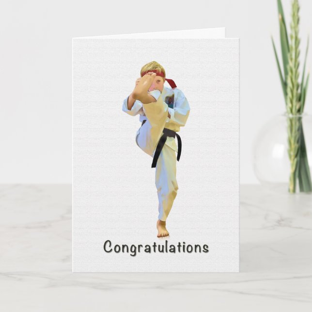 Carte Félicitations, Karate Kicking Black Belt Card (Devant)