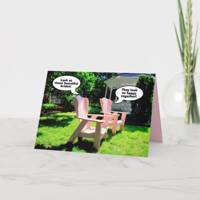 Carte Félicitations lesbiennes de mariage, chaises roses (Devant)