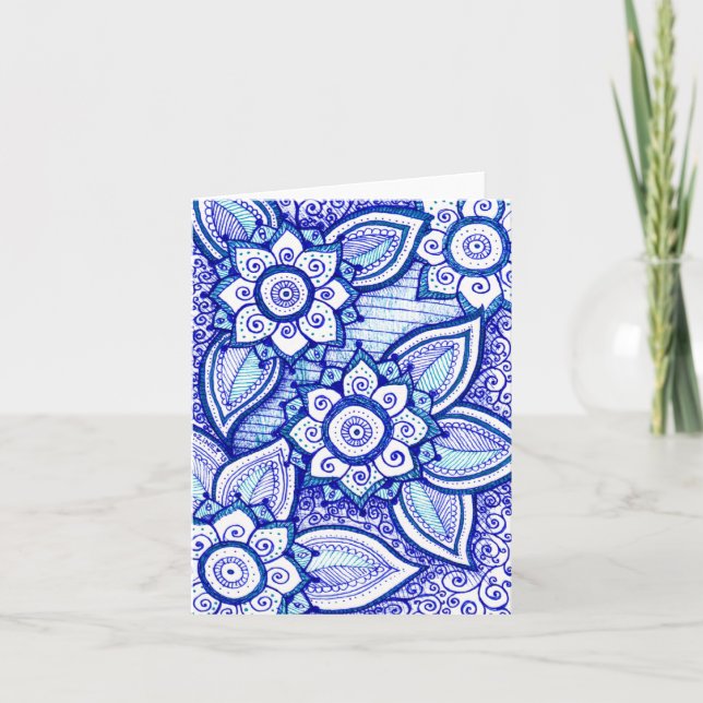Carte Félicitations Mandala Royal Blue Damassé Indien (Devant)