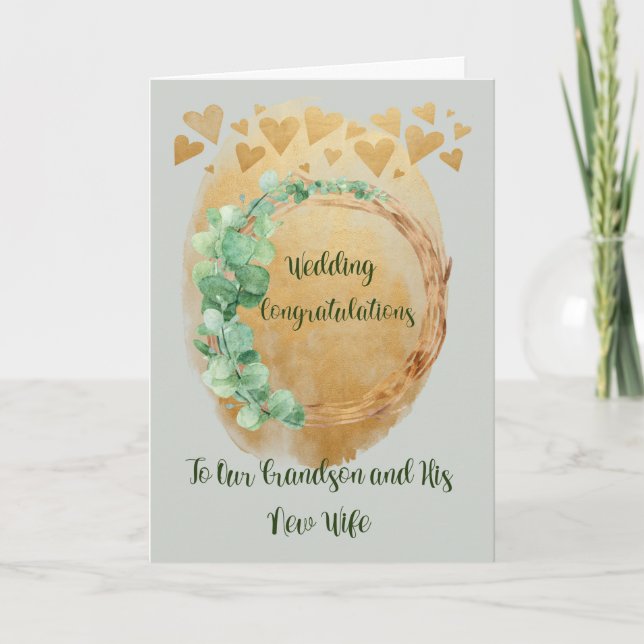 Carte Félicitations Mariage Card Grandson & New Wife (Devant)