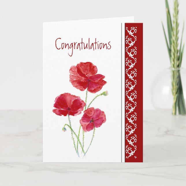 Carte Félicitations Mariage Coquelicots Jardin Fleurs (Devant)
