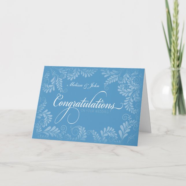 Carte Félicitations Mariage Floral (Bleu) (Devant)