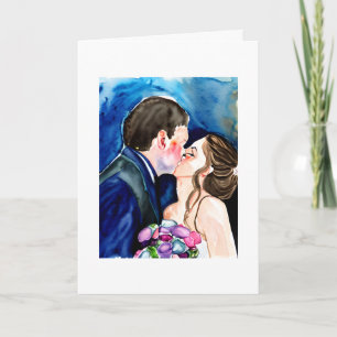 Carte Félicitations Mariage Kiss Watercolor Art