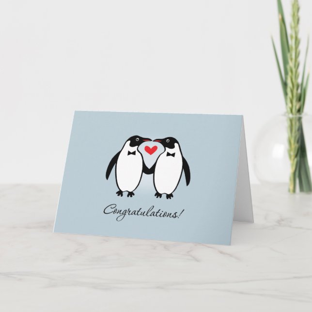 Carte Félicitations Mariages aux pingouins gays (Devant)