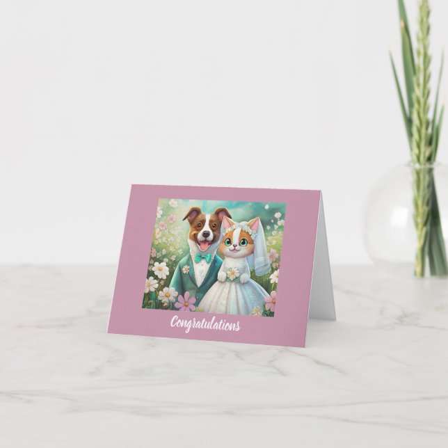 Carte Félicitations Mariages de chats et de chiens migno (Devant)