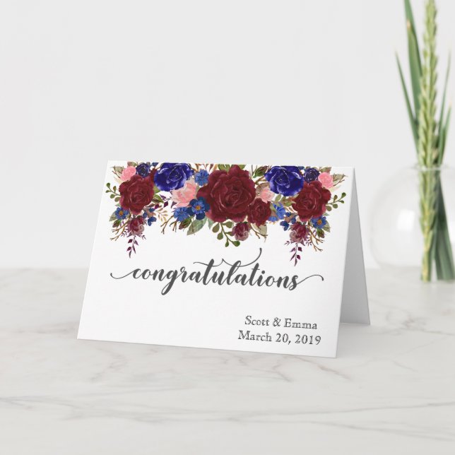 Carte Félicitations Mariages personnalisées Floral (Devant)