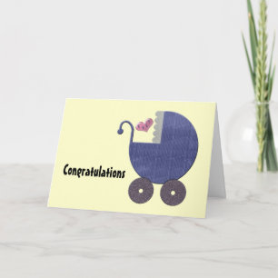 Carte Félicitations New Baby Boy avec Blue Pram Art