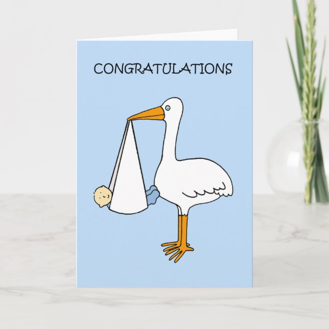 Carte Félicitations New Baby Boy with Stork (Devant)