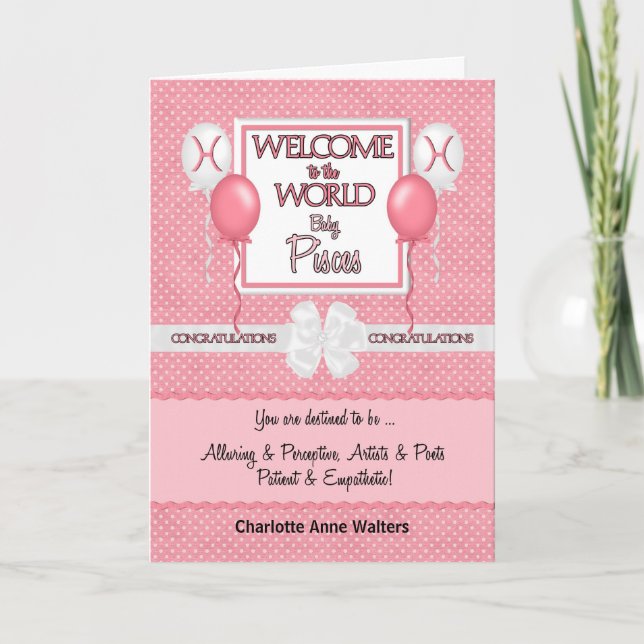 Carte Félicitations New Baby Girl Pisces (Devant)