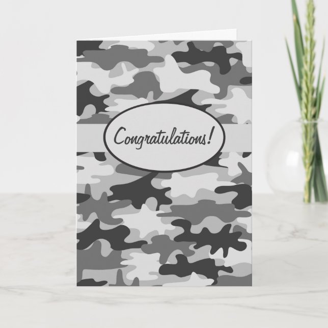Carte Félicitations noires grises de camouflage de Camo (Devant)