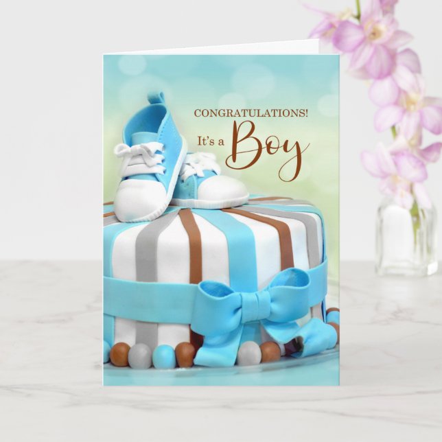 Carte Félicitations Nouveau bébé garçon en bleu et Brown (Orchidée)