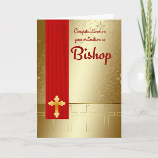 Carte Félicitations Ordination Évêque En Rouge Et Or