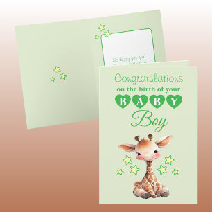Carte Félicitations petit garçon girafe vert