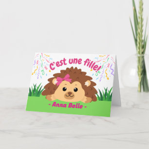 Carte Félicitations pour bébé fille avec hérisson