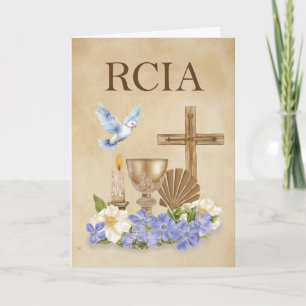 Carte Félicitations pour la foi catholique RCIA avec sac