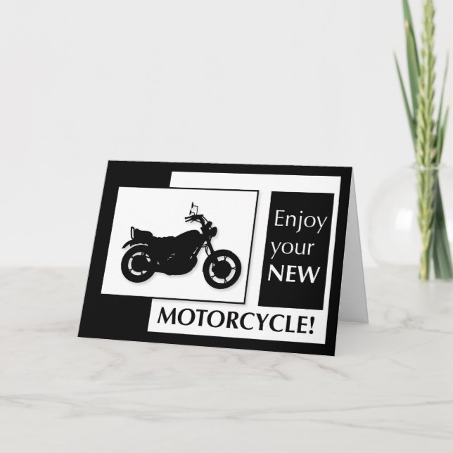Carte Félicitations pour la nouvelle moto, noir et blanc (Devant)