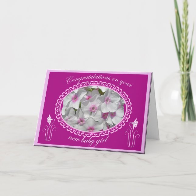 Carte Félicitations pour la nouvelle petite fille Phlox (Devant)