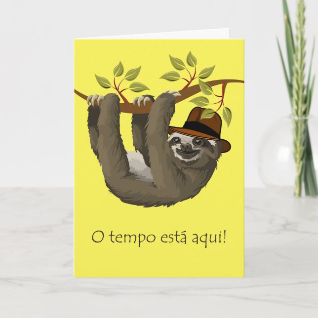 Carte Félicitations pour la retraite en portugais, Sloth (Devant)