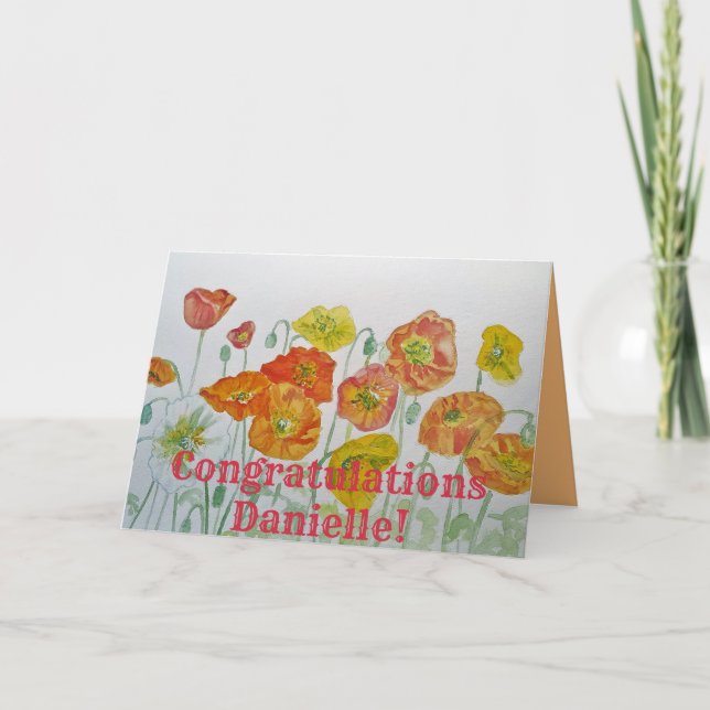 Carte Félicitations pour l'aquarelle des pavots or (Devant)