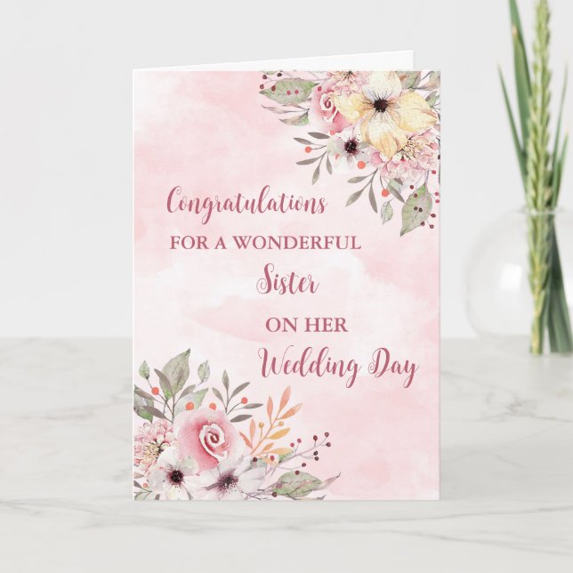 Carte Félicitations pour le jour de mariage de la Soeur  (Devant)