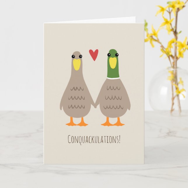 Carte Félicitations pour le mariage de Love Ducks, drôle (Fleur jaune)