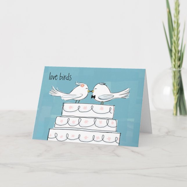 Carte Félicitations pour le mariage des oiseaux amoureux (Devant)