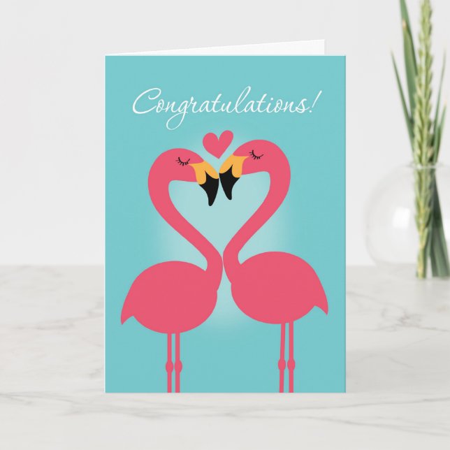 Carte Félicitations pour le mariage lesbien de flamants  (Devant)