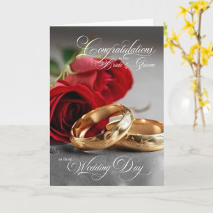 Carte Félicitations pour le mariage Roses et Anneaux