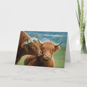 Carte Félicitations pour le mariage Vache Highland baise