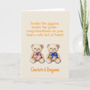 Carte Félicitations pour les bébés jumeaux personnalisés
