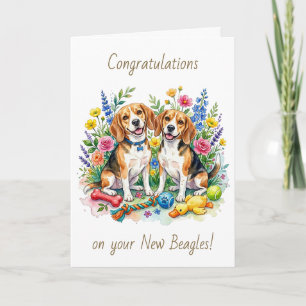 Carte Félicitations pour vos nouveaux Beagles Deux chi