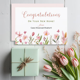 Carte Félicitations Realtor Personnalisé Fleurs Chic